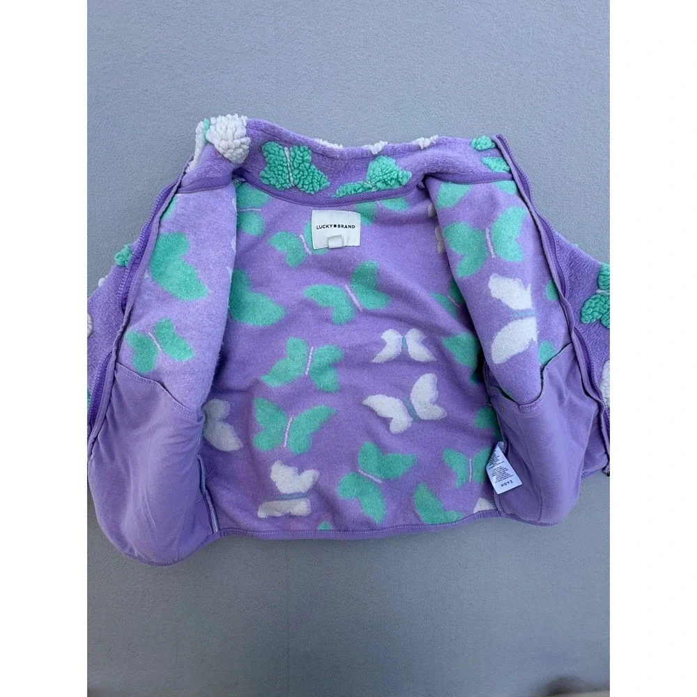 Lucky Brand Girls Purple Butterfly Fleece Zip Jacket Mint Green Sherpa‎ Size 7/8